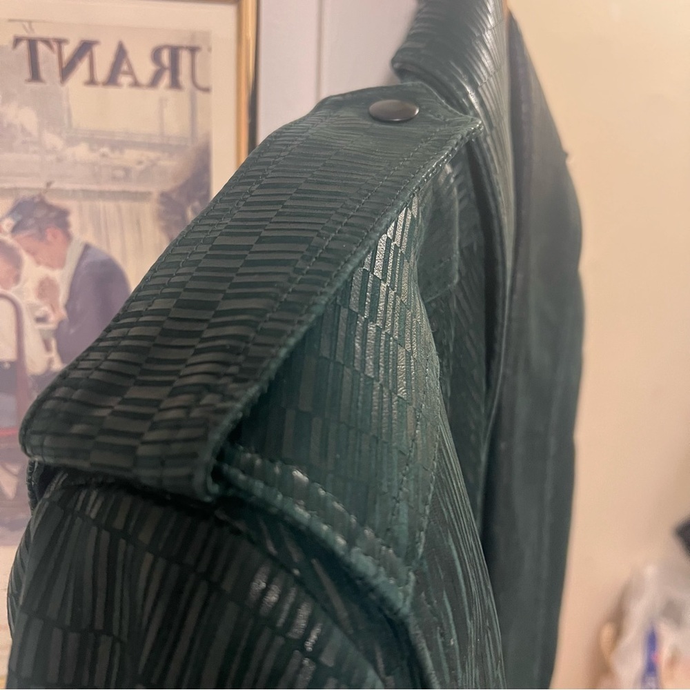 BOVINES Leather Jacket Men’s 40 Forest Green Textured Shawl Collar Canada Made - Picture 9 of 16